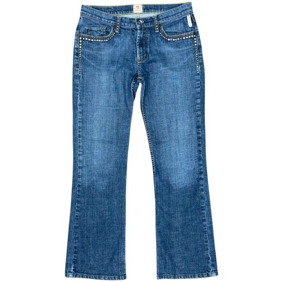 Women's‎ EXPRESS Embellished X2 Denim Laboratory Low Rise Bootcut Jeans- Size 32 - Picture 1 of 10